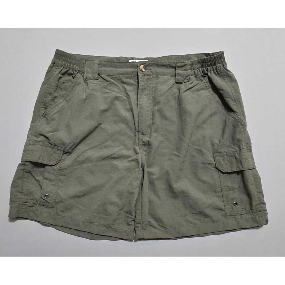All-American Fisherman Cargo Shorts Mens L Olive Green Pockets Nylon Quick Dry